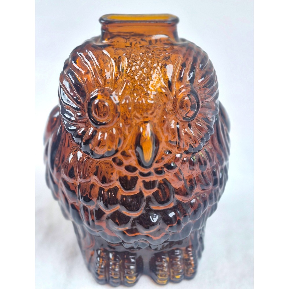 Vintage Wise Old Owl Amber Glass Bank Made in Canada Collectible Figurine - Picture 2 of 11